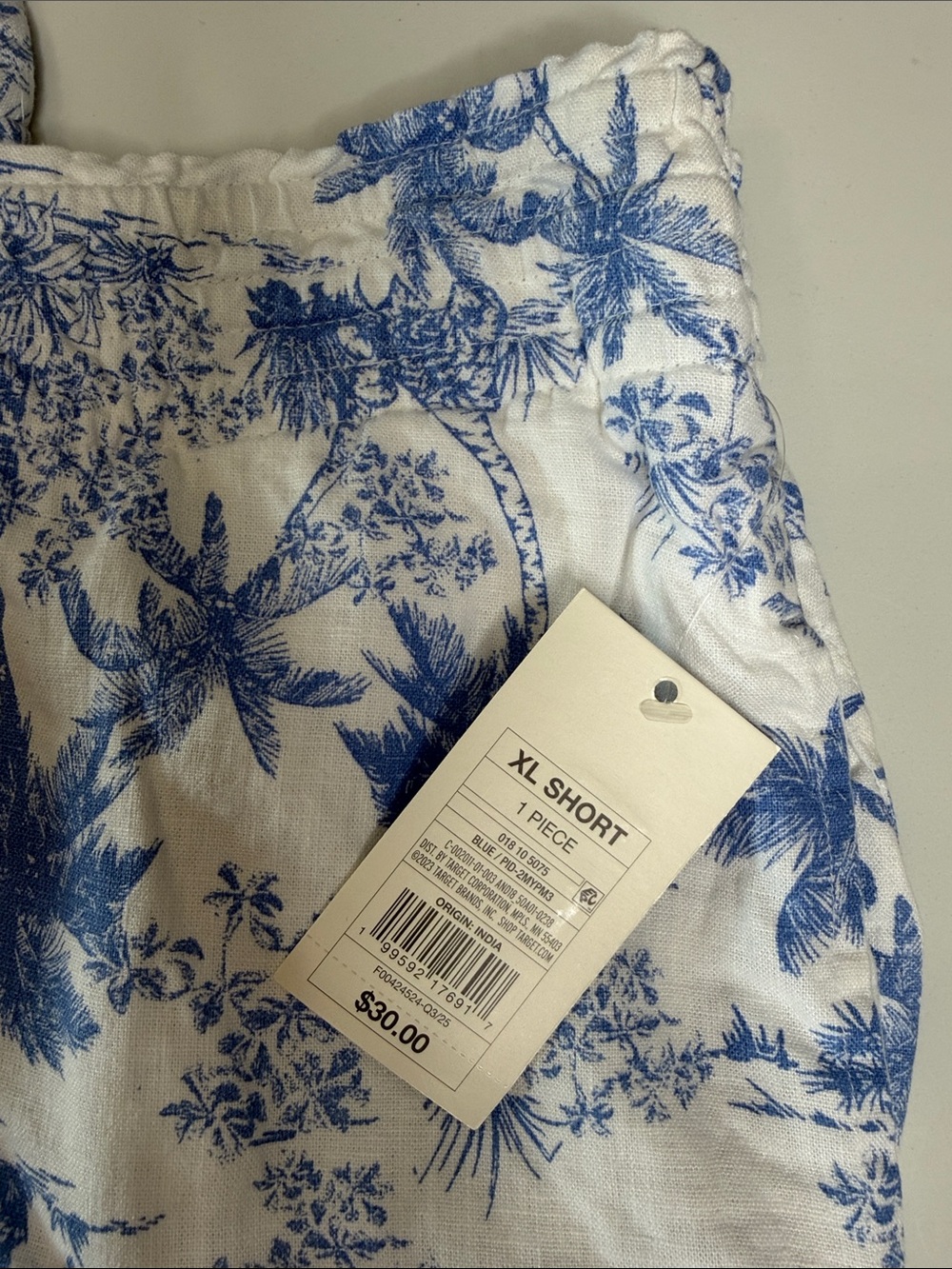 a new day XL SHORT White Lounge Pants with Blue Palm Toile Print #622 - Picture 3 of 7